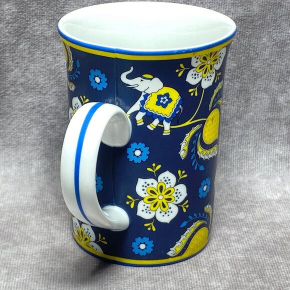 Vera Bradley Ceramic Mug Floral Elephant Print Blue Yellow White 8 Oz - Picture 8 of 11